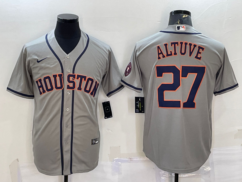 Men's Houston Astros #27 Jose Altuve Grey With Patch Cool Base Stitched Jersey